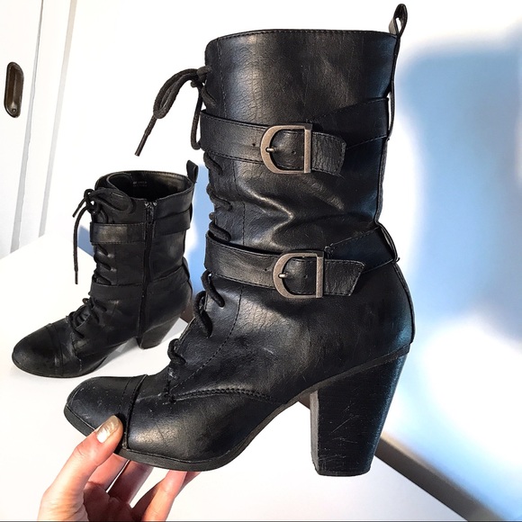 Rampage Shoes - Black Buckle Chunky Heel Half Boots! 🖤